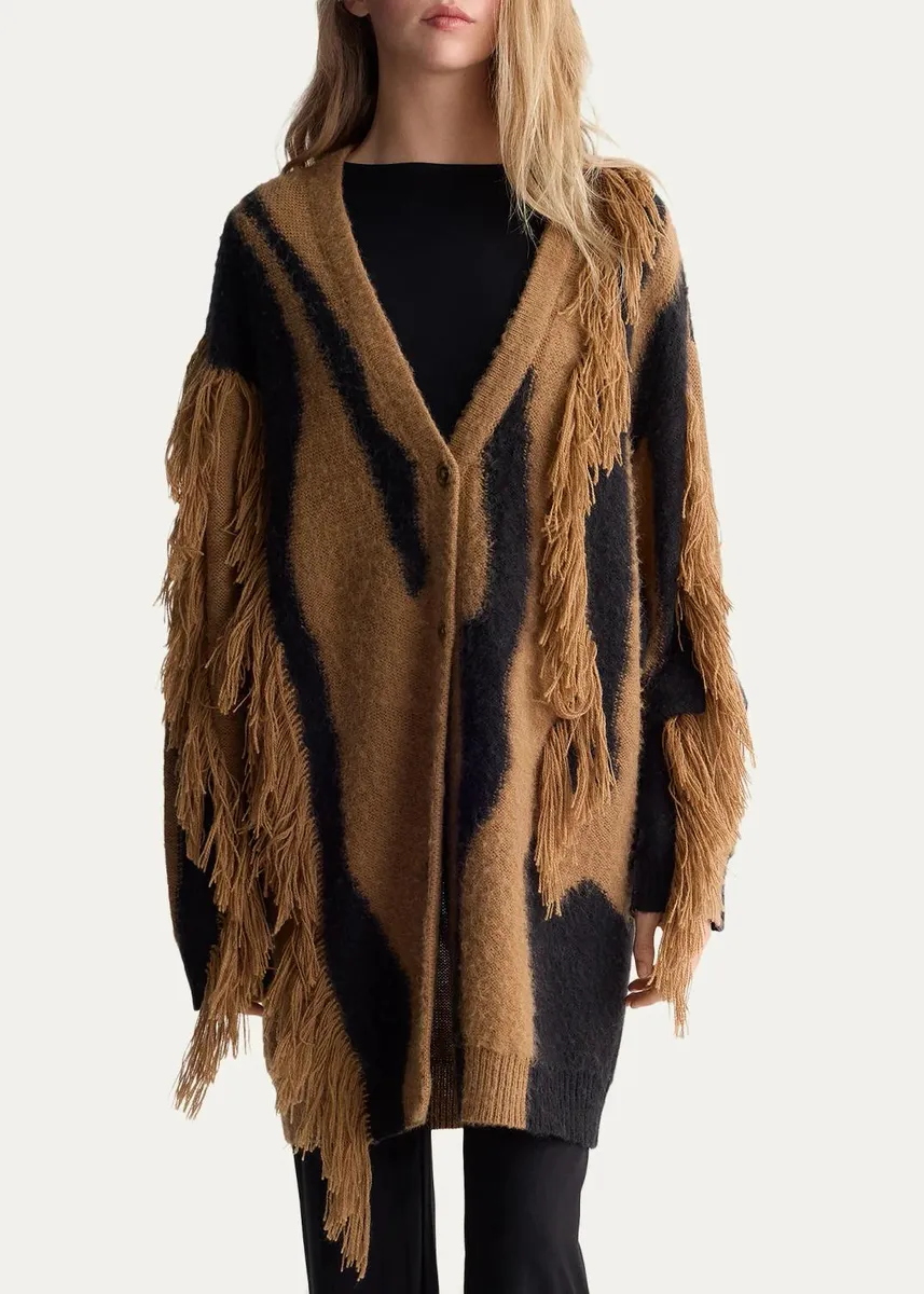 Diane von Furstenberg Leone Fringed Abstract Intarsia Cardigan | Thumbnail 4