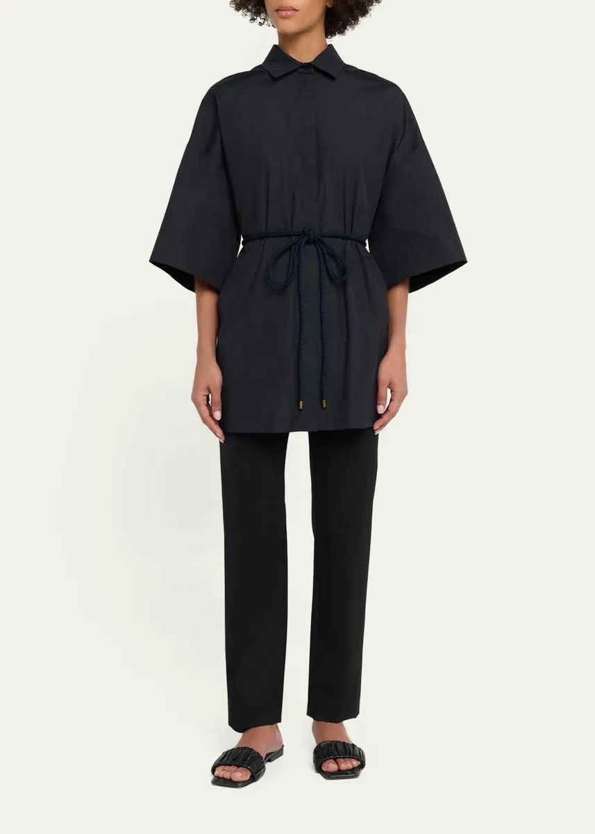 Max Mara Mancora Belted 3/4-Sleeve Cotton Button-Down Shirt | Thumbnail 2 Max Mara Mancora Belted 3/4-Sleeve Cotton Button-Down Shirt | Thumbnail 2