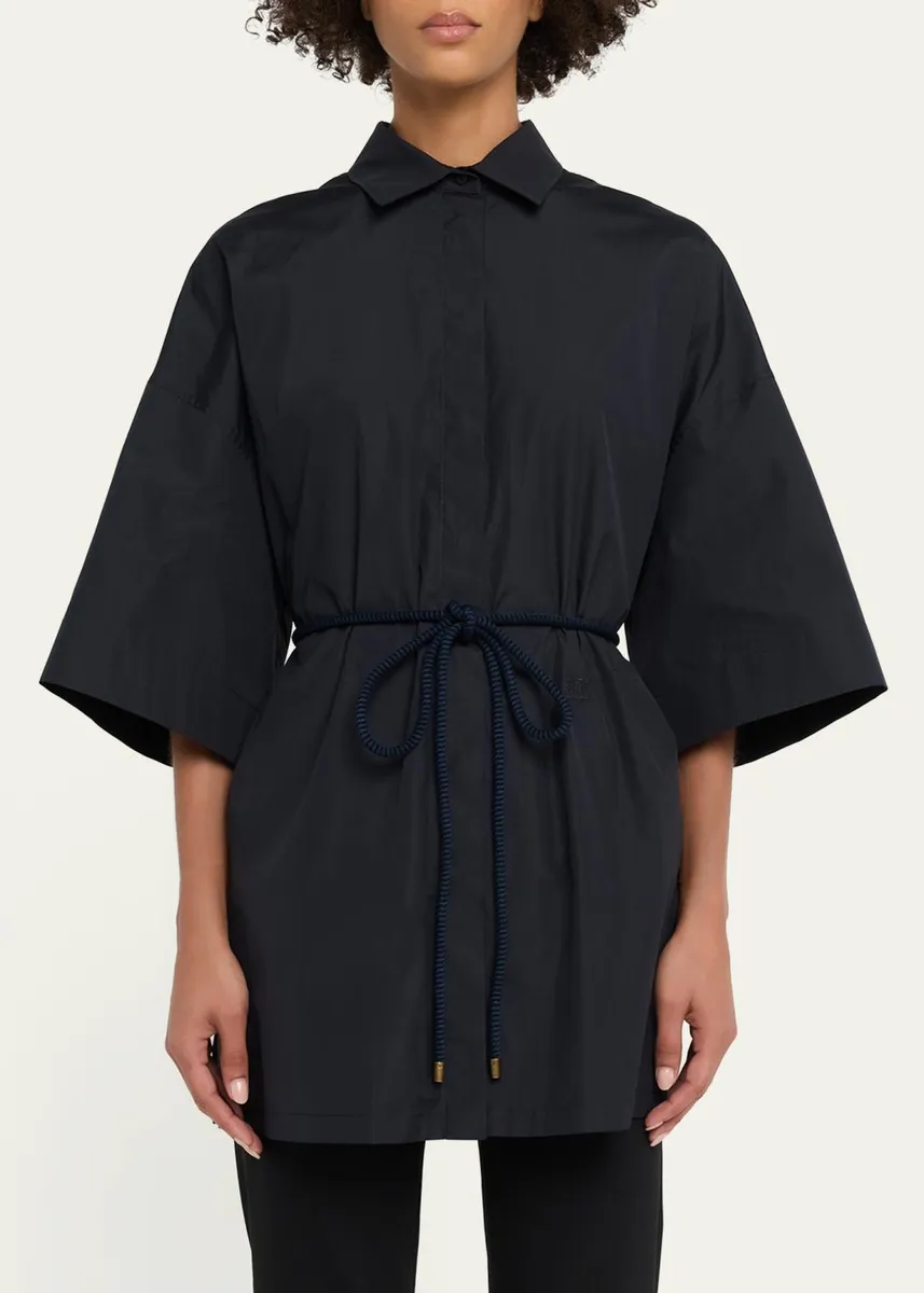 Max Mara Mancora Belted 3/4-Sleeve Cotton Button-Down Shirt | Thumbnail 4 Max Mara Mancora Belted 3/4-Sleeve Cotton Button-Down Shirt | Thumbnail 4