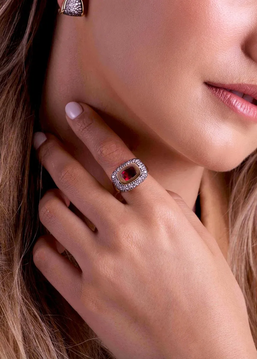 Mason and Books 14K Large Floret Ring with East-West Rubellite and Diamonds | Thumbnail 2