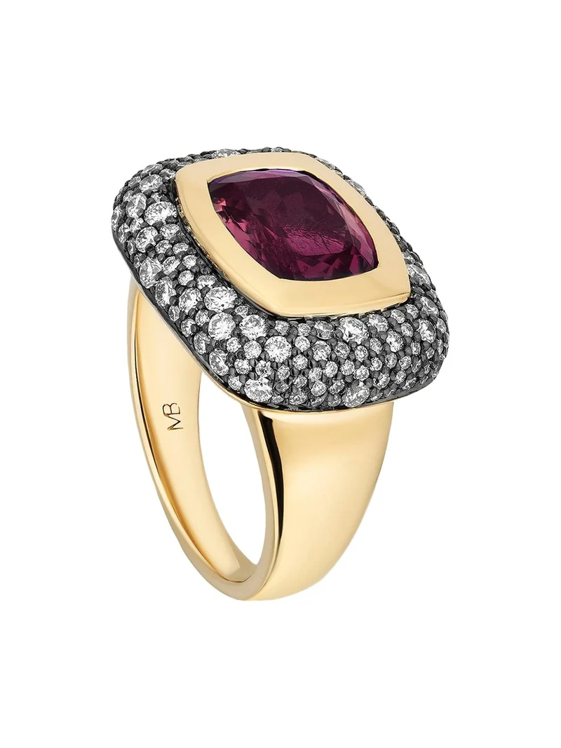 14K Large Floret Ring with East-West Rubellite and Diamonds