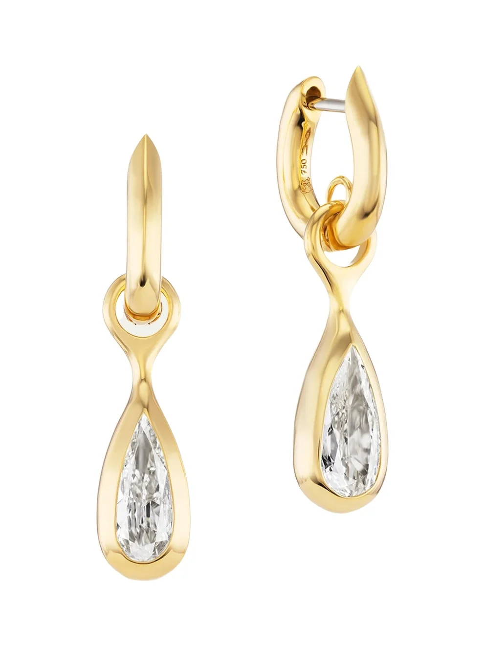 18K Carriage Huggie Earrings with Pear Diamond 18K Carriage Huggie Earrings with Pear Diamond