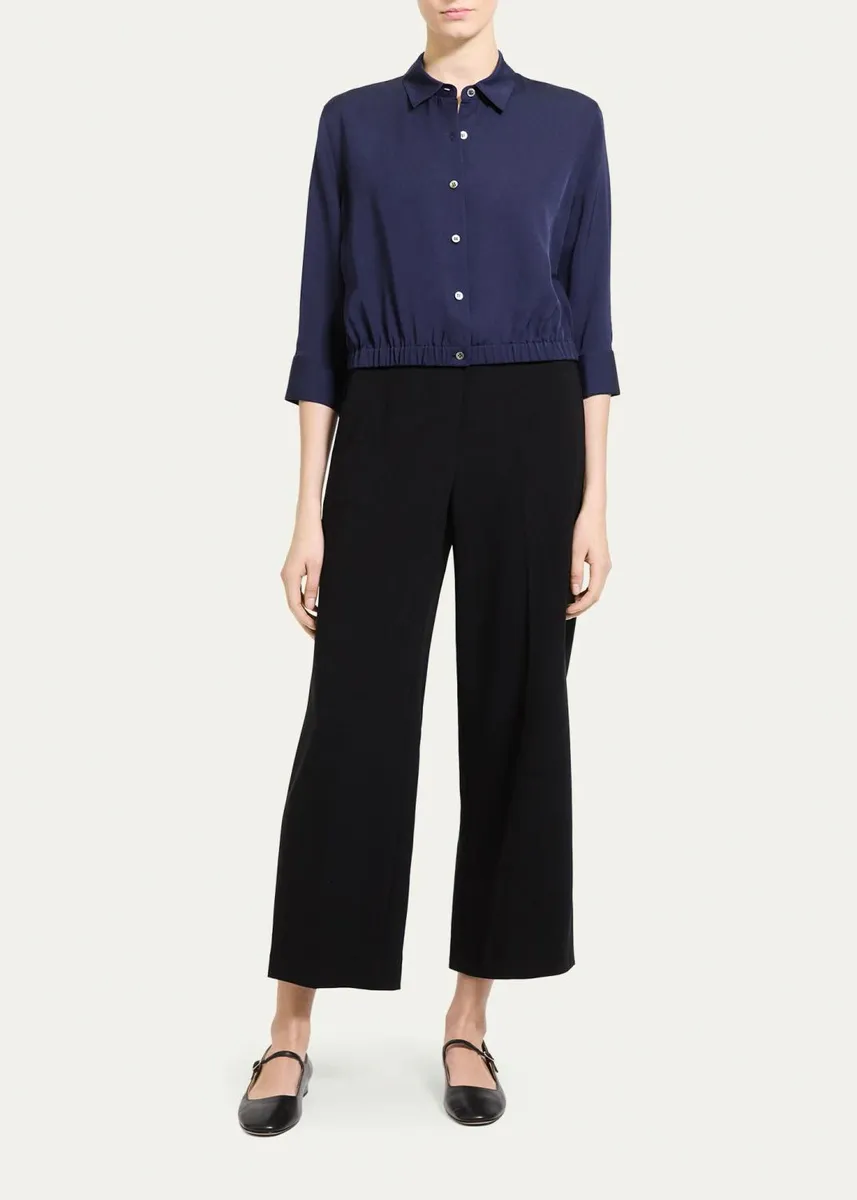 Theory Scrunched-Sleeve Cropped Button-Front Silk Shirt | Thumbnail 4
