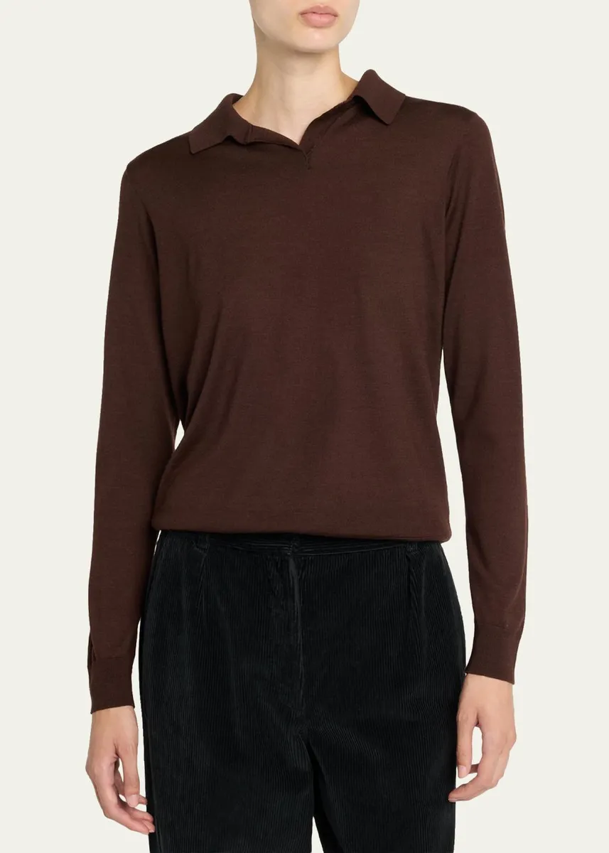 The Row Pauli Wool-Silk Jersey Long-Sleeve Polo Top | Thumbnail 4 The Row Pauli Wool-Silk Jersey Long-Sleeve Polo Top | Thumbnail 4