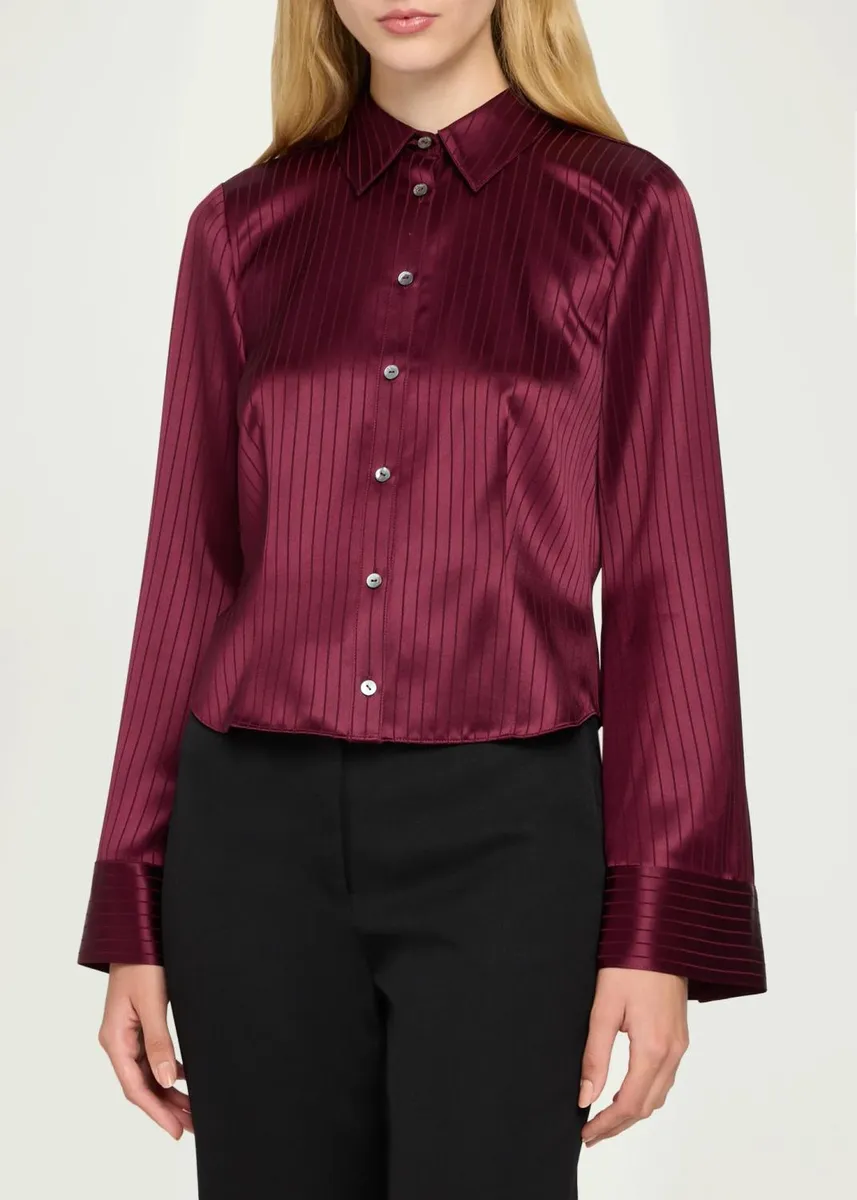 Cinq à Sept Georgia Satin Stripe Button-Front Shirt | Thumbnail 4 Cinq à Sept Georgia Satin Stripe Button-Front Shirt | Thumbnail 4