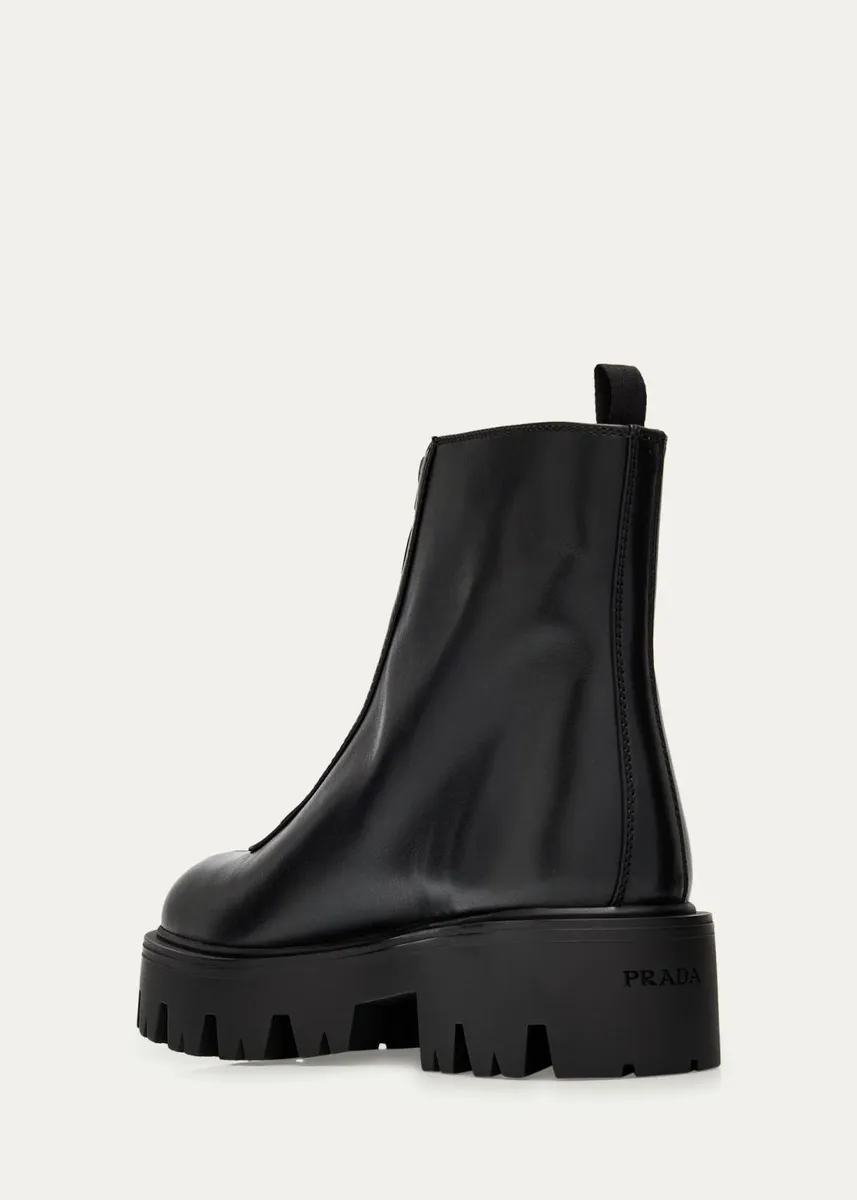 Prada 50mm Triangle Logo Leather Zip-Front Platform Ankle Boots | Thumbnail 2