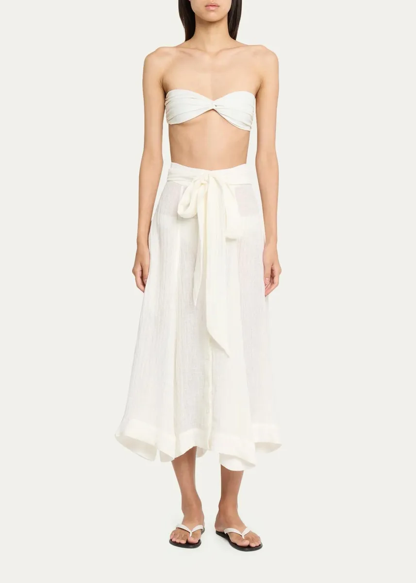 Lisa Marie Fernandez Beach Cotton Gauze Button-Front Midi Skirt With Belt | Thumbnail 2 Lisa Marie Fernandez Beach Cotton Gauze Button-Front Midi Skirt With Belt | Thumbnail 2