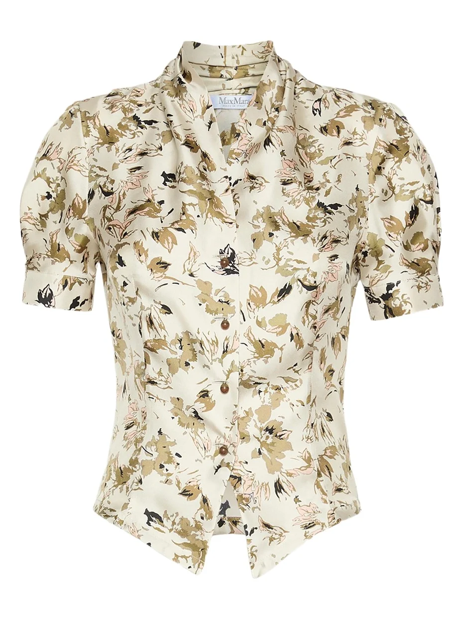 Max Mara Short-Sleeve Printed Silk Top