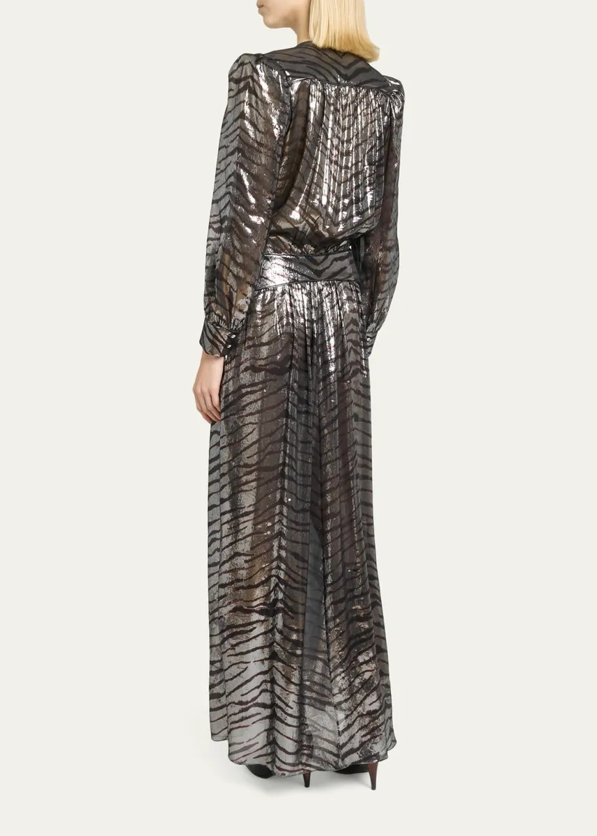Isabel Marant Felby Metallic Tiger-Print Long-Sleeve Maxi Dress | Thumbnail 3
