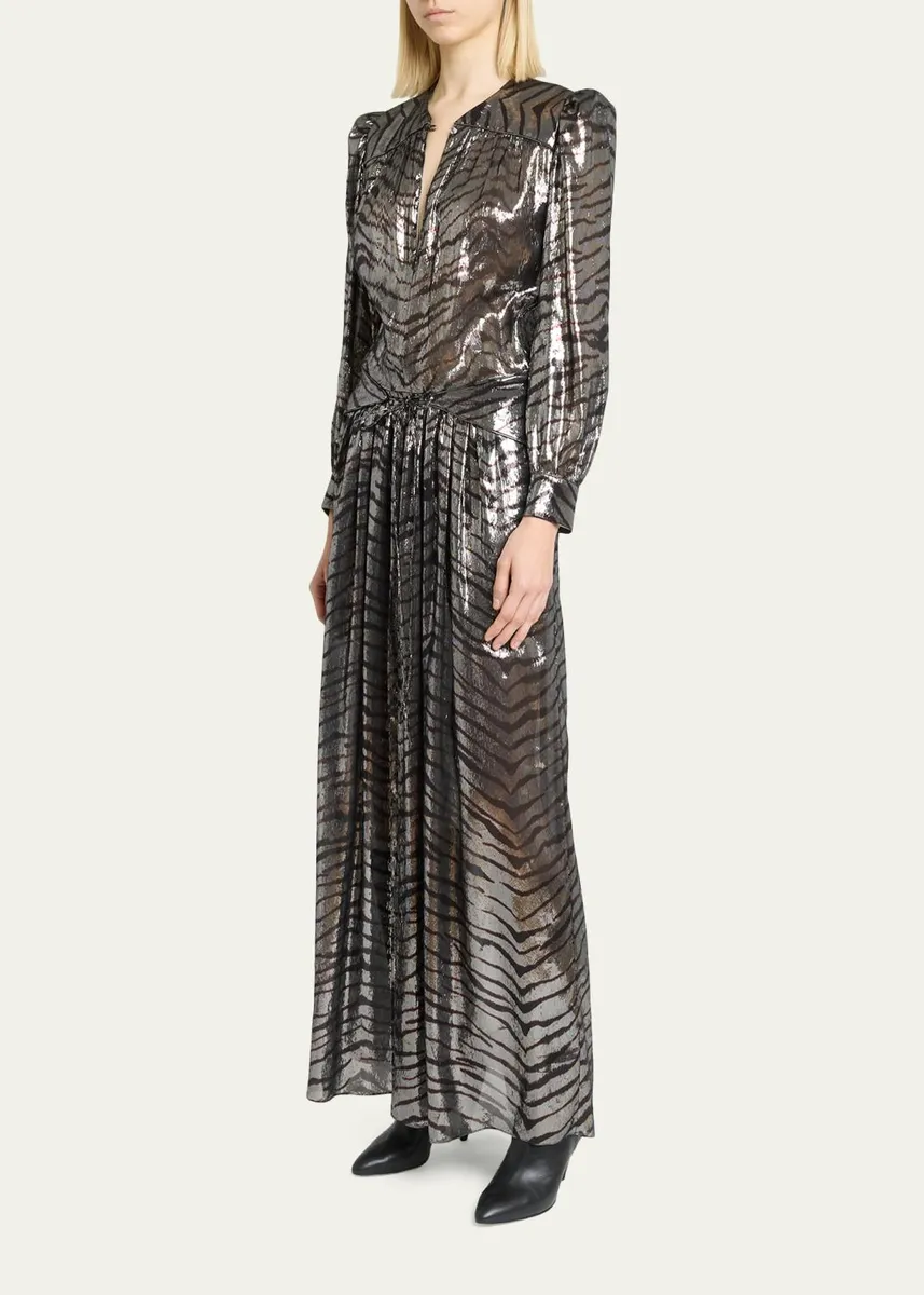 Isabel Marant Felby Metallic Tiger-Print Long-Sleeve Maxi Dress | Thumbnail 4