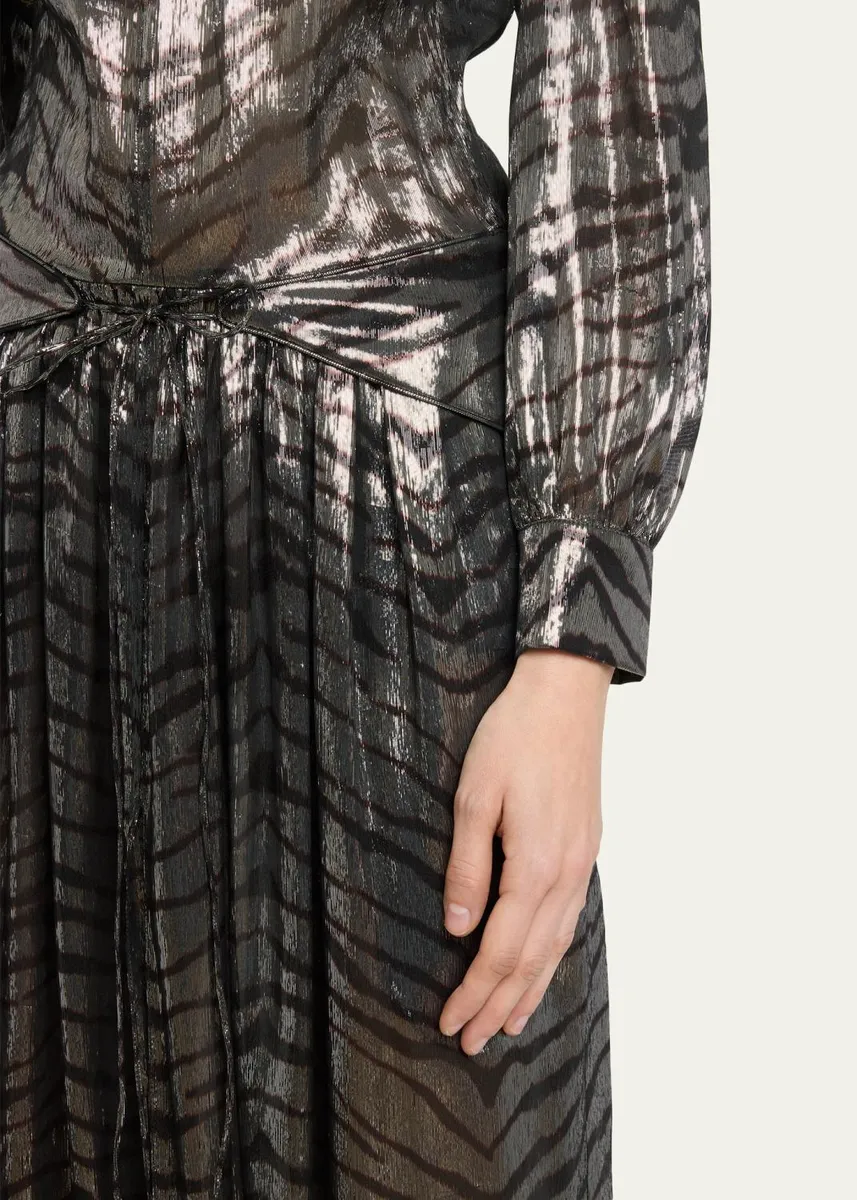 Isabel Marant Felby Metallic Tiger-Print Long-Sleeve Maxi Dress | Thumbnail 5