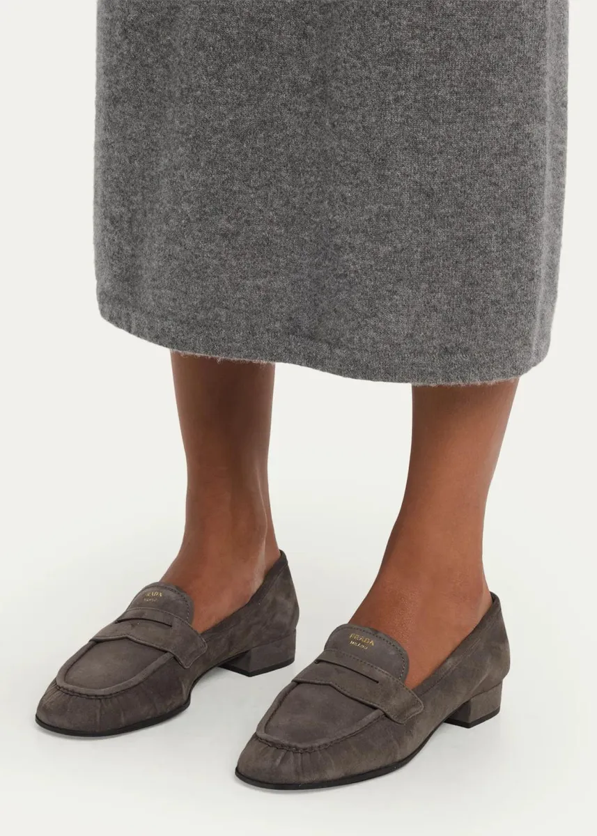 Prada Suede Ruched-Toe Penny Loafers | Thumbnail 2 Prada Suede Ruched-Toe Penny Loafers | Thumbnail 2