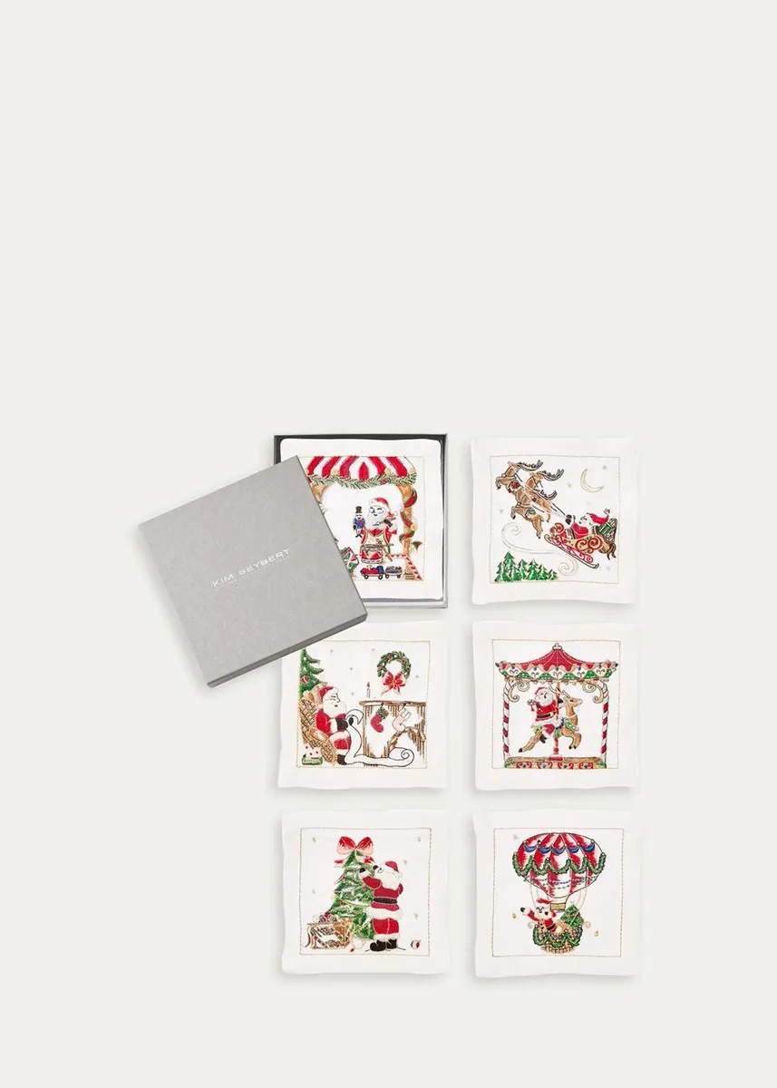 Kim Seybert Santa Embroidered Cocktail Napkins, Set of 6 | Thumbnail 2