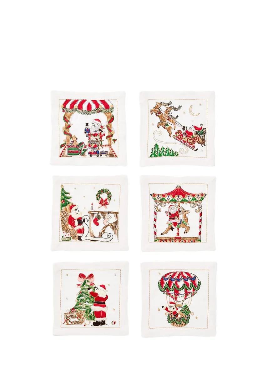 Kim Seybert Santa Embroidered Cocktail Napkins, Set of 6 | Thumbnail 3