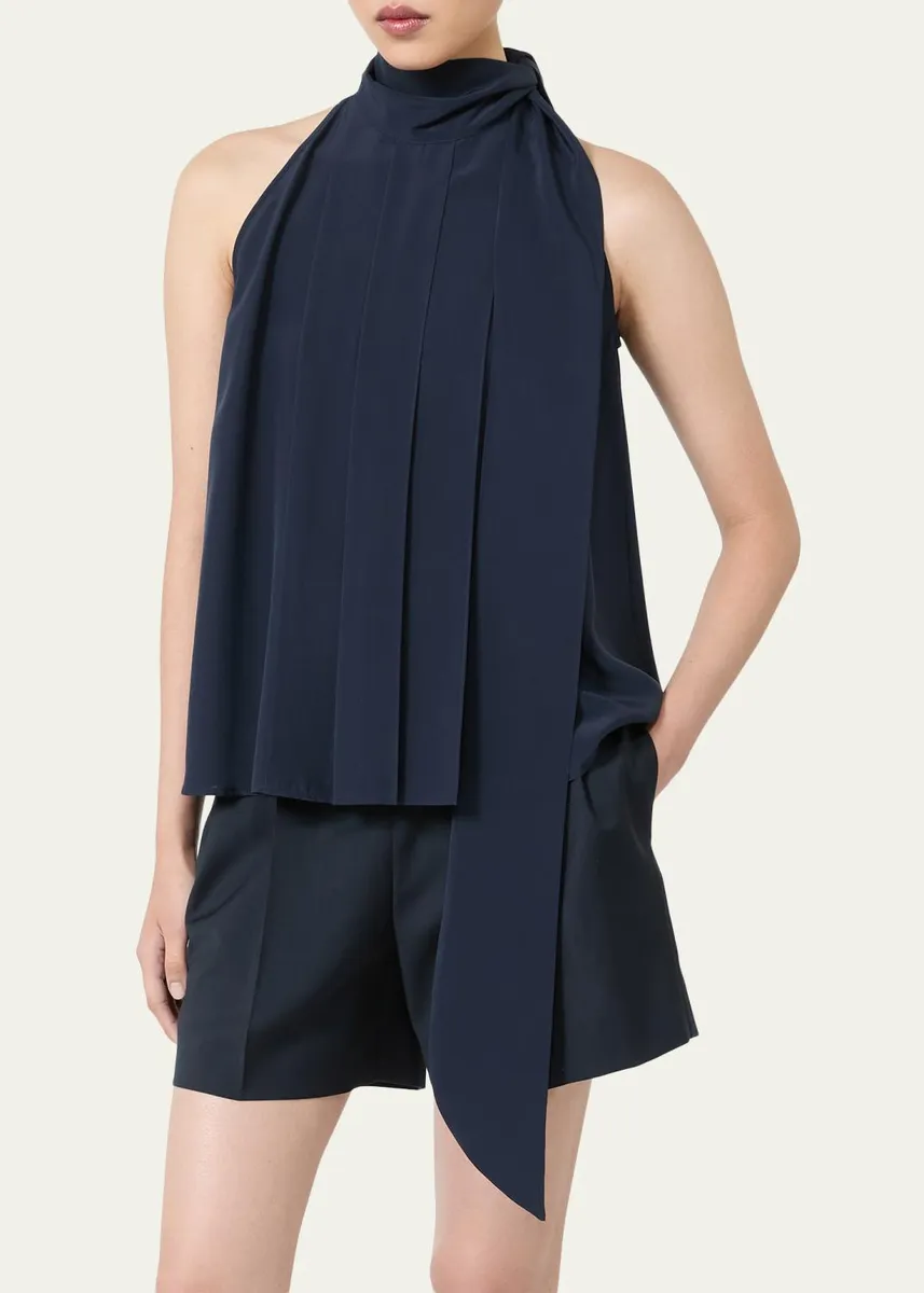 Max Mara Pleated Silk Crepe De Chine Halter Top | Thumbnail 4