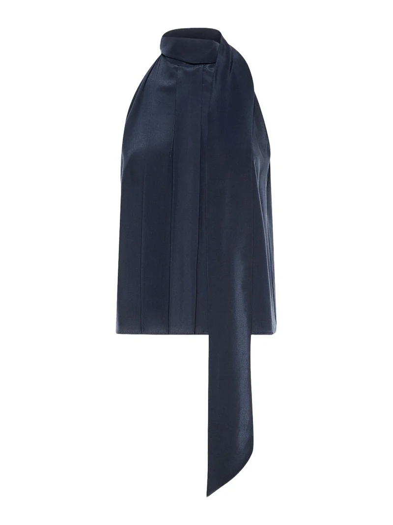 Max Mara Pleated Silk Crepe De Chine Halter Top