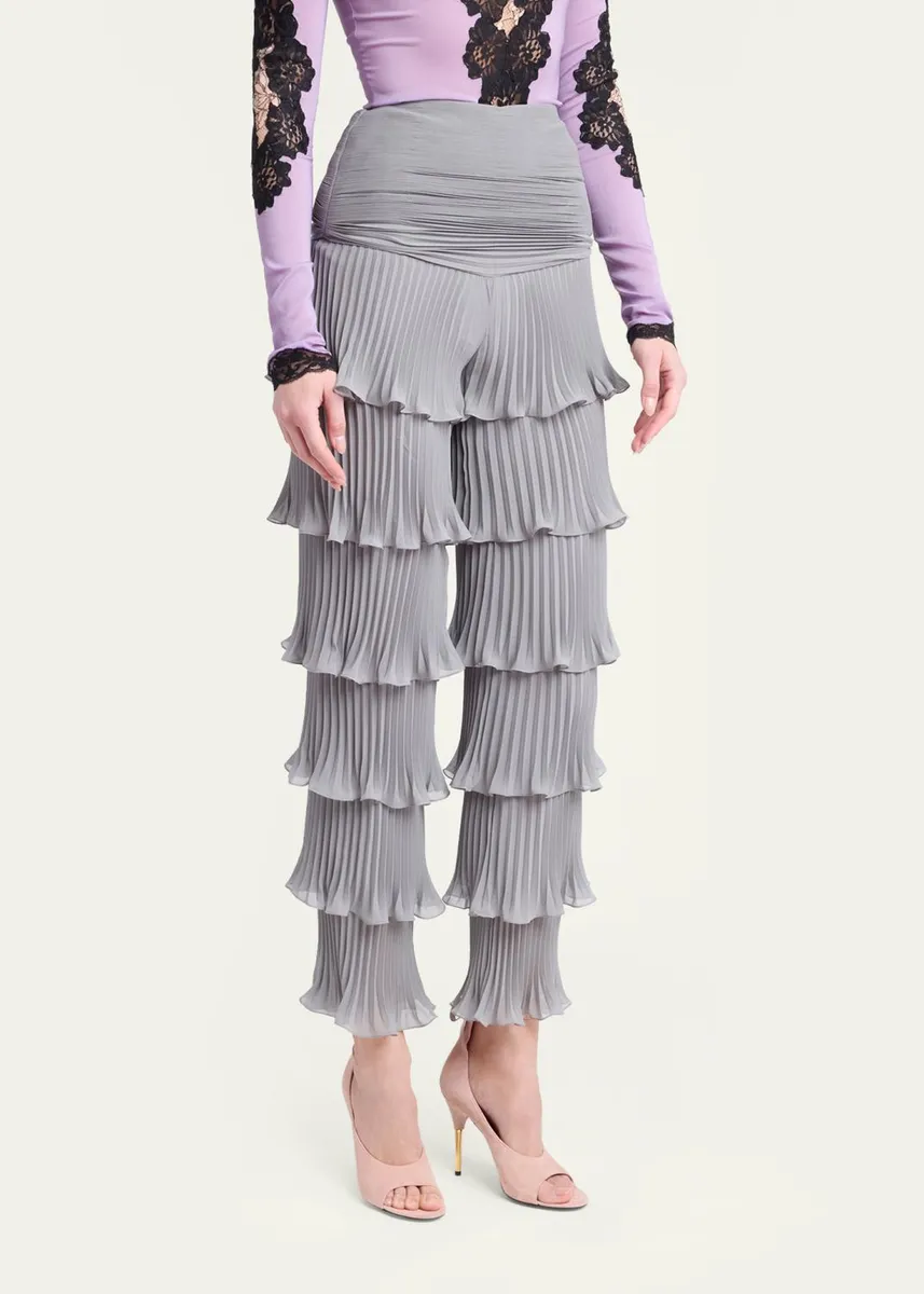 Valentino Garavani Pleated Ruffle Tiered Pants | Thumbnail 4