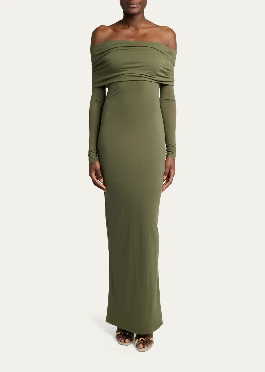Balenciaga Off-The-Shoulder Transparent Jersey Maxi Dress | Thumbnail 2