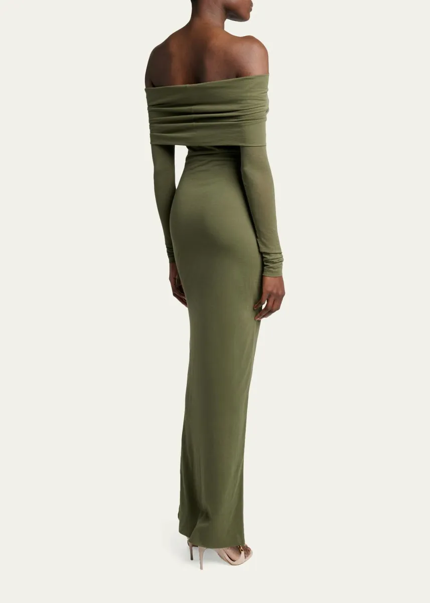 Balenciaga Off-The-Shoulder Transparent Jersey Maxi Dress | Thumbnail 3