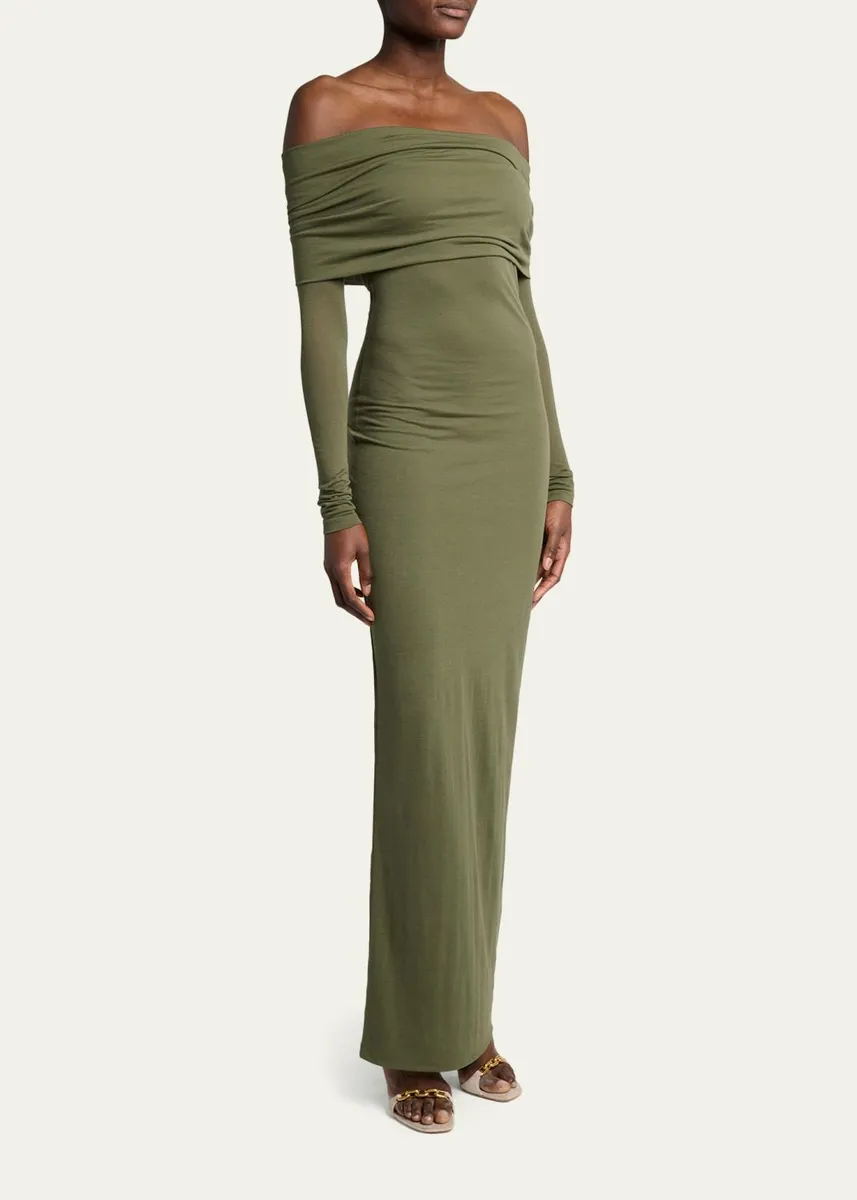 Balenciaga Off-The-Shoulder Transparent Jersey Maxi Dress | Thumbnail 4