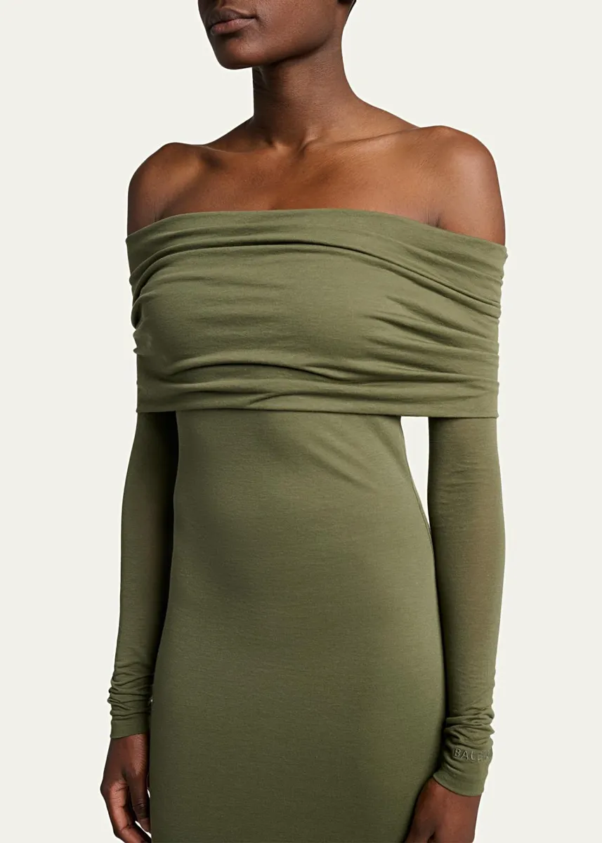 Balenciaga Off-The-Shoulder Transparent Jersey Maxi Dress | Thumbnail 5
