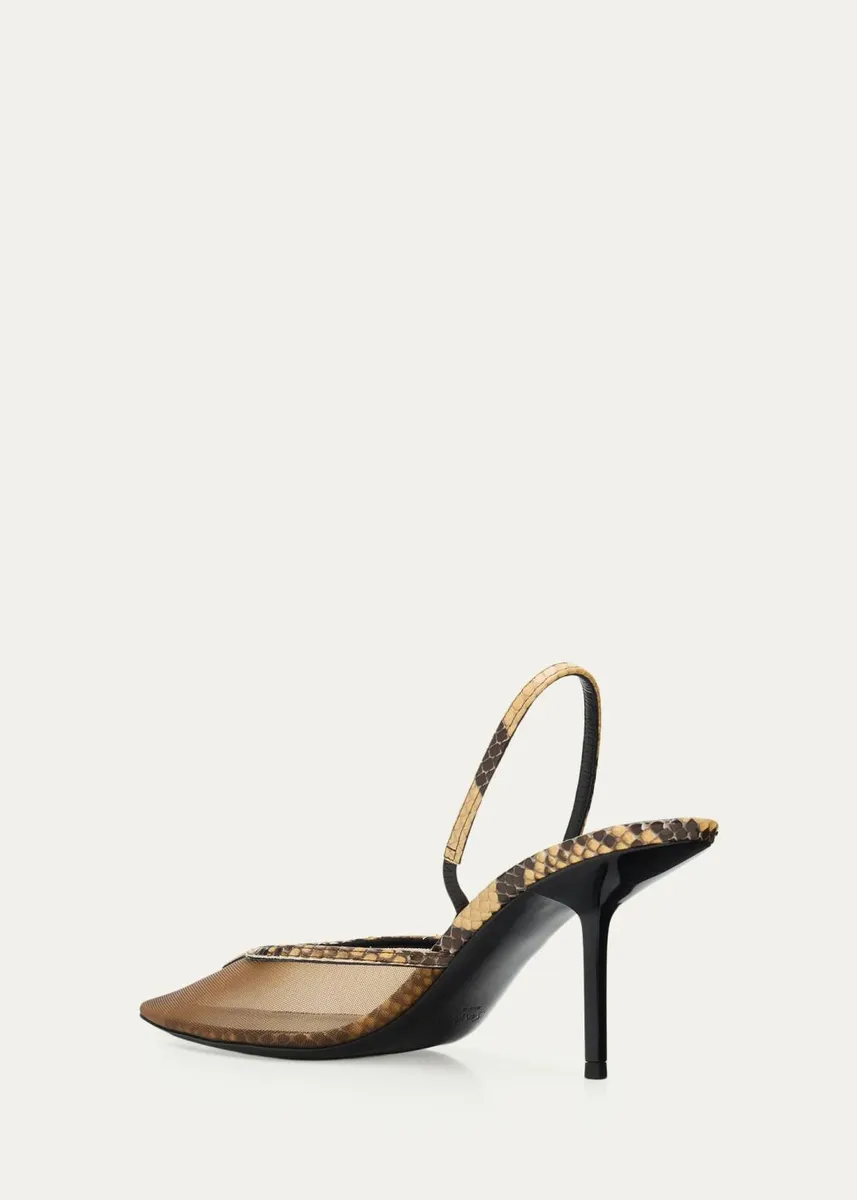 Saint Laurent 90mm Mesh and Python-Embossed Leather Slingback Pumps | Thumbnail 4 Saint Laurent 90mm Mesh and Python-Embossed Leather Slingback Pumps | Thumbnail 4