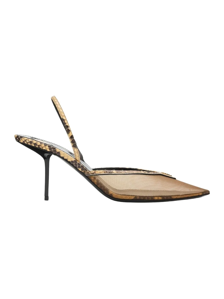 90mm Mesh and Python-Embossed Leather Slingback Pumps 90mm Mesh and Python-Embossed Leather Slingback Pumps
