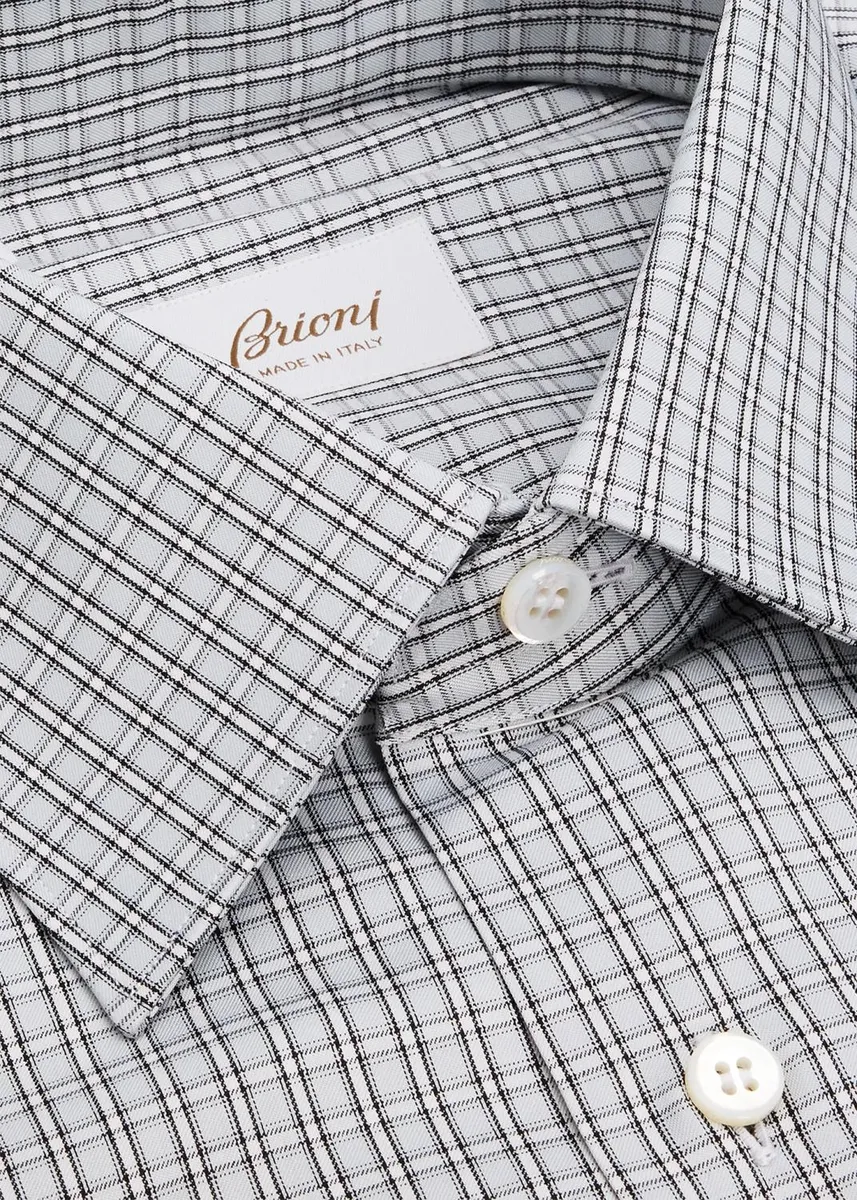 Brioni Men's Check Cotton Dress Shirt | Thumbnail 2