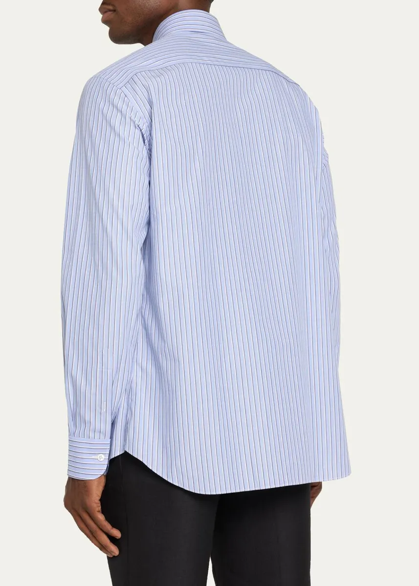 Brioni Men's Cotton Stripe Button-Front Shirt | Thumbnail 3