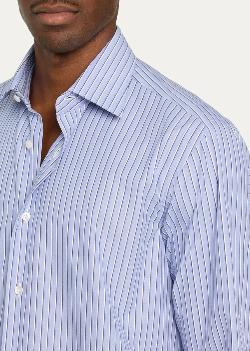 Brioni Men's Cotton Stripe Button-Front Shirt | Thumbnail 5