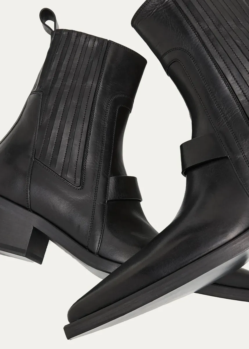 Rick Owens Men's Tower Pointed Sliver Leather Boots | Thumbnail 3