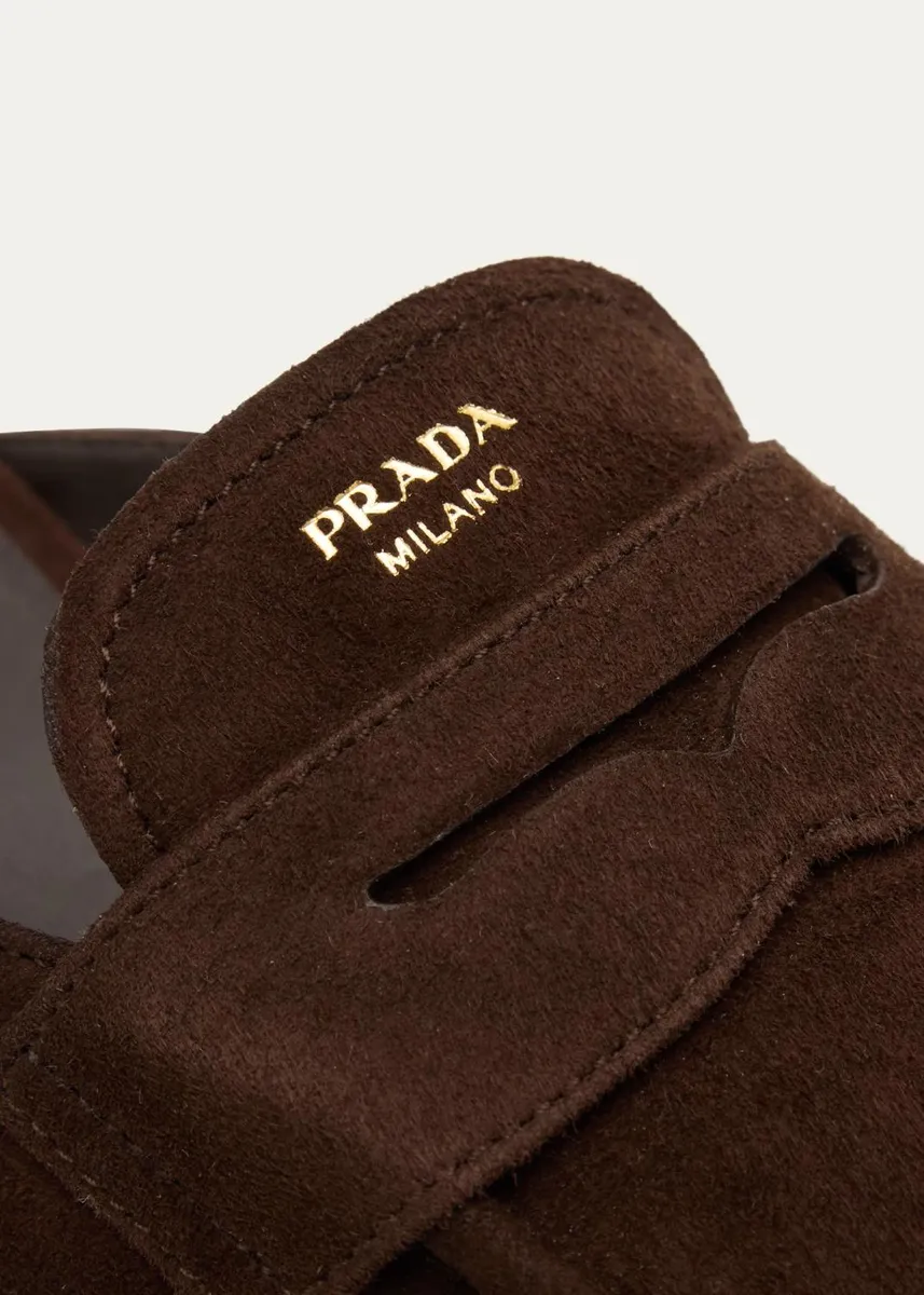 Prada 5mm Suede Penny Loafer Mules | Thumbnail 5