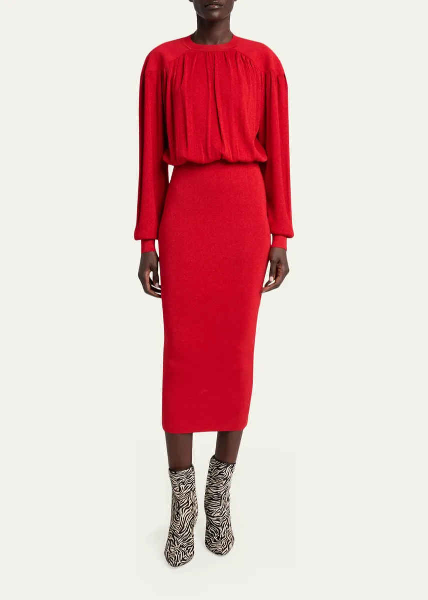 Isabel Marant Aliza Shimmering Knit Long-Sleeve Midi Dress | Thumbnail 2