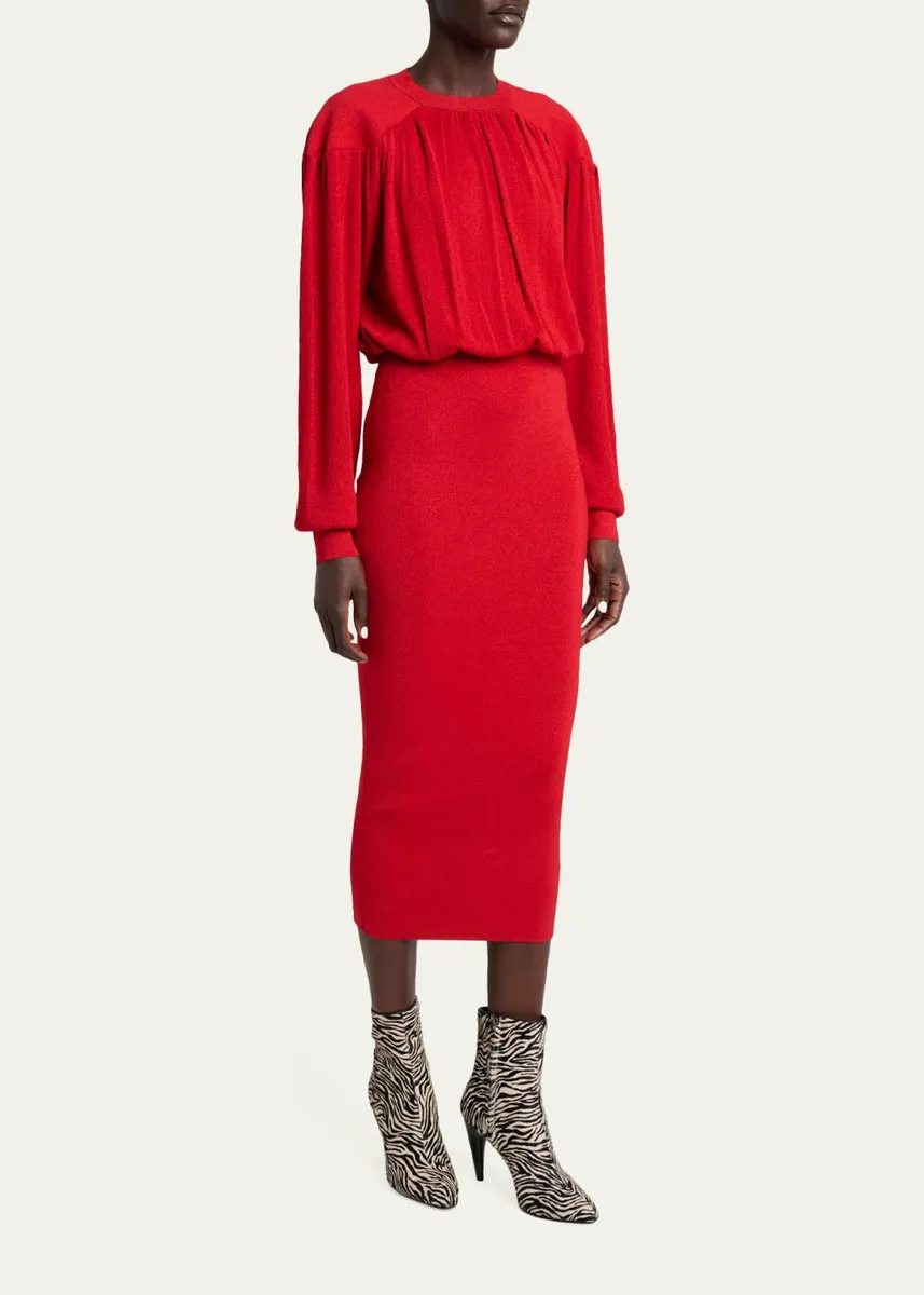 Isabel Marant Aliza Shimmering Knit Long-Sleeve Midi Dress | Thumbnail 4