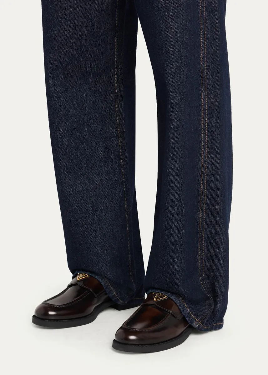 Prada Triangle Logo Spazzolato Leather Loafers | Thumbnail 2 Prada Triangle Logo Spazzolato Leather Loafers | Thumbnail 2