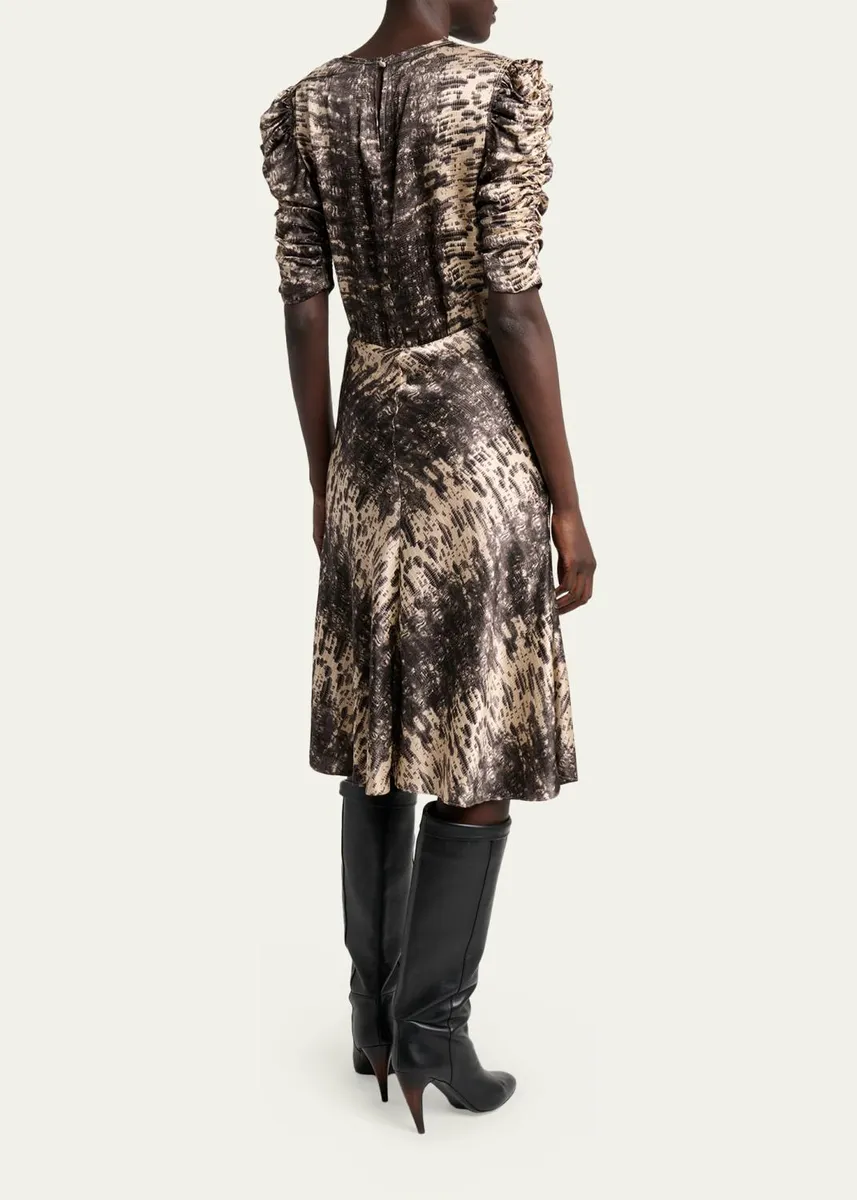 Isabel Marant Lemila Python-Print Satin Ruched Puff-Sleeve Midi Dress | Thumbnail 3 Isabel Marant Lemila Python-Print Satin Ruched Puff-Sleeve Midi Dress | Thumbnail 3