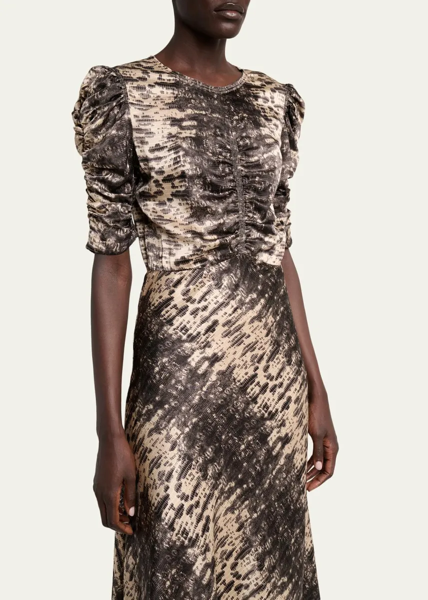 Isabel Marant Lemila Python-Print Satin Ruched Puff-Sleeve Midi Dress | Thumbnail 5 Isabel Marant Lemila Python-Print Satin Ruched Puff-Sleeve Midi Dress | Thumbnail 5