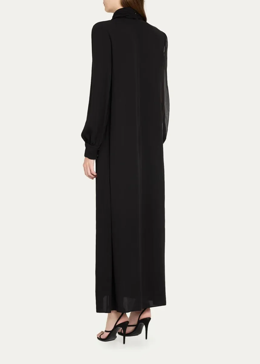 Valentino Garavani Mock-Neck Draped Silk Georgette Long-Sleeve Maxi Dress | Thumbnail 3