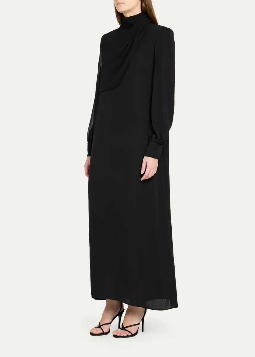 Valentino Garavani Mock-Neck Draped Silk Georgette Long-Sleeve Maxi Dress | Thumbnail 4