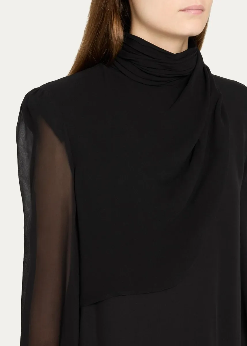 Valentino Garavani Mock-Neck Draped Silk Georgette Long-Sleeve Maxi Dress | Thumbnail 5