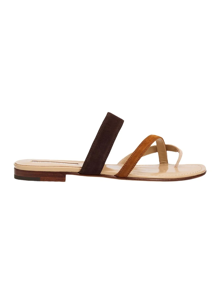 Manolo Blahnik Susa Suede Crisscross Flat Sandals