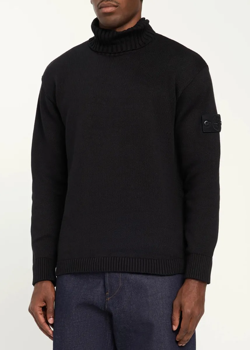 Stone Island Men's Cotton Ribbed Turtleneck Sweater | Thumbnail 4 Stone Island Men's Cotton Ribbed Turtleneck Sweater | Thumbnail 4