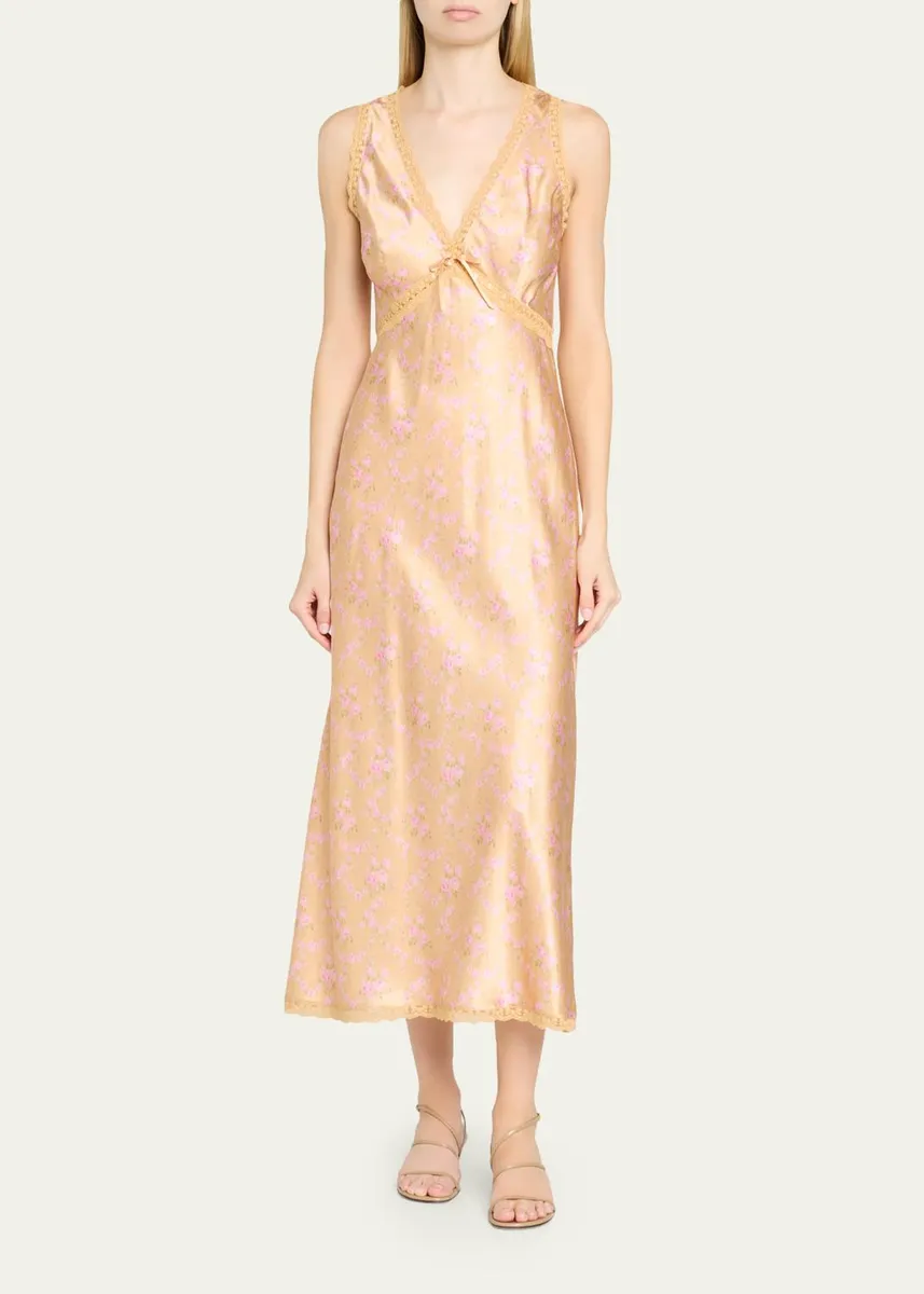 LoveShackFancy Nirelle Floral Satin Midi Dress | Thumbnail 2