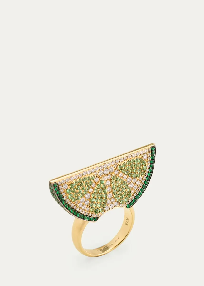 Mio Harutaka 18K Yellow Gold Diamond and Tsavorite Lime Ring | Thumbnail 4 Mio Harutaka 18K Yellow Gold Diamond and Tsavorite Lime Ring | Thumbnail 4