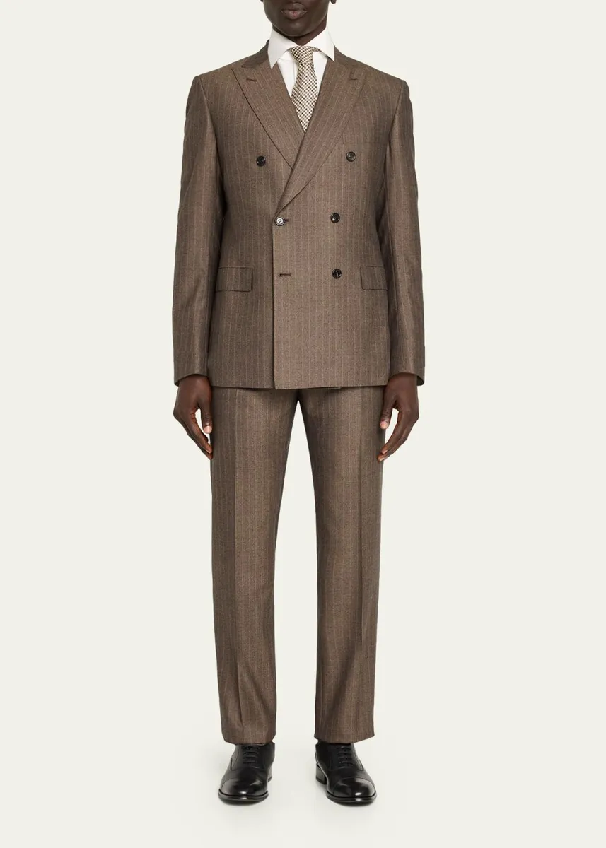 Brioni Men's Tonal Stripe Herringbone Double-Breasted Suit | Thumbnail 2