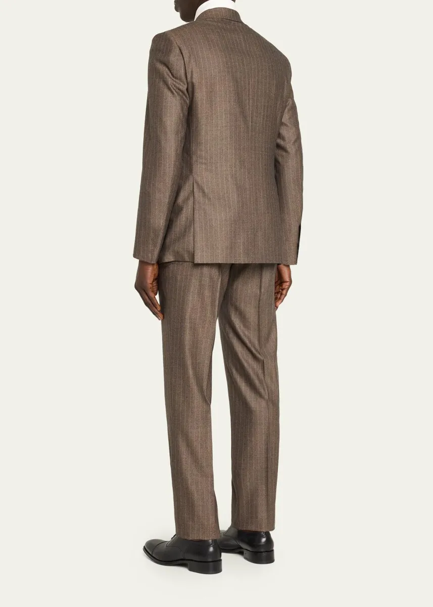 Brioni Men's Tonal Stripe Herringbone Double-Breasted Suit | Thumbnail 3