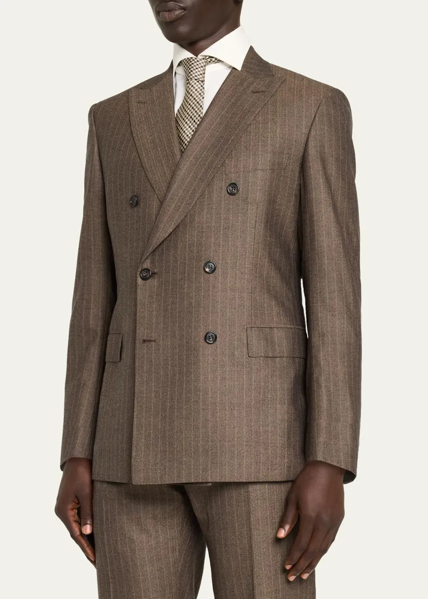 Brioni Men's Tonal Stripe Herringbone Double-Breasted Suit | Thumbnail 4