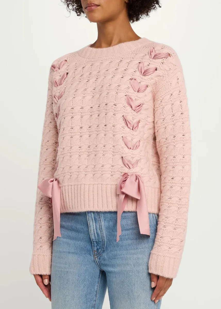 LoveShackFancy Quimby Ribbon Lace-Up Pullover Sweater | Thumbnail 4 LoveShackFancy Quimby Ribbon Lace-Up Pullover Sweater | Thumbnail 4