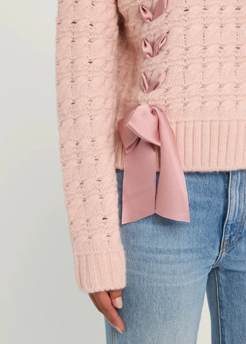 LoveShackFancy Quimby Ribbon Lace-Up Pullover Sweater | Thumbnail 5 LoveShackFancy Quimby Ribbon Lace-Up Pullover Sweater | Thumbnail 5