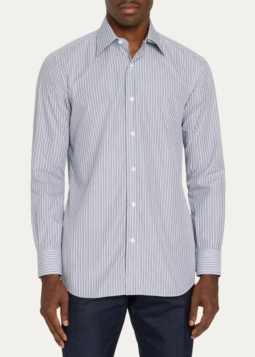Brioni Men's Striped Cotton Dress Shirt | Thumbnail 4 Brioni Men's Striped Cotton Dress Shirt | Thumbnail 4